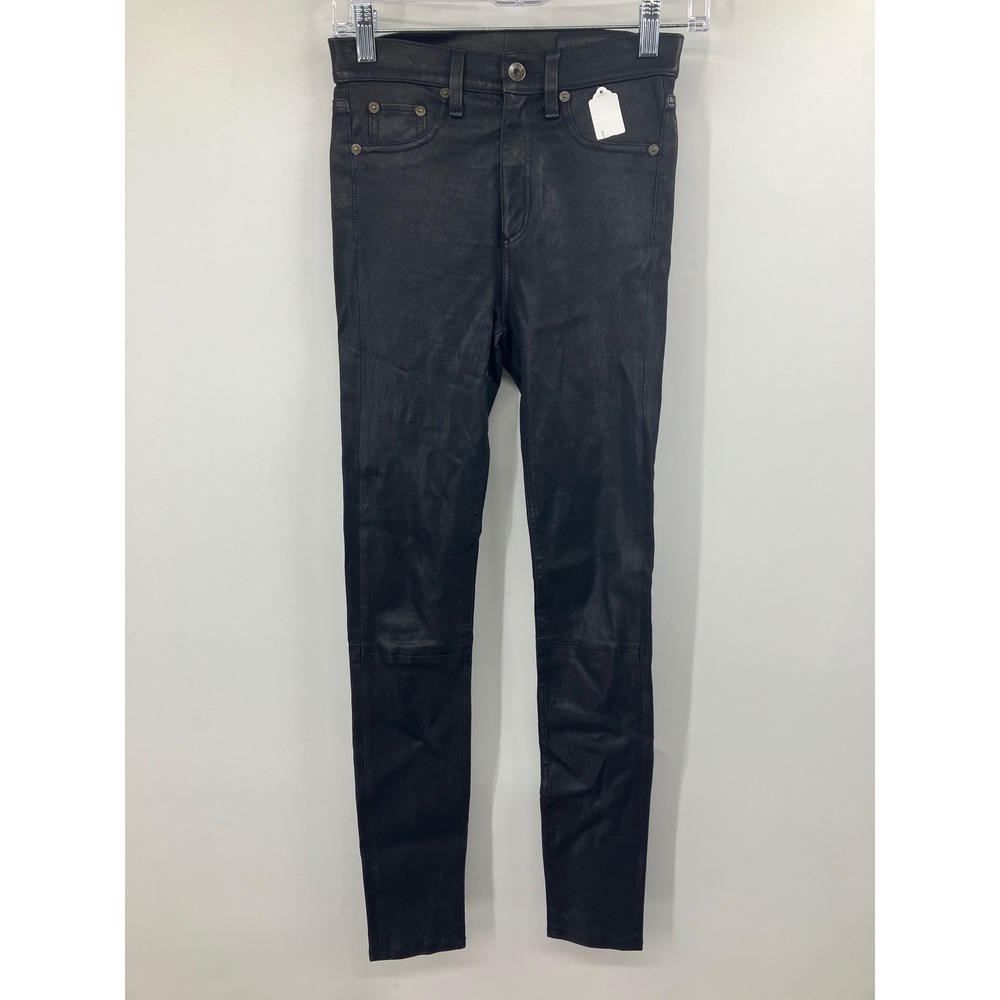 Rag & Bone Jean Black Leather Skinny Pants Womens Size 25 Five Pocket Design
